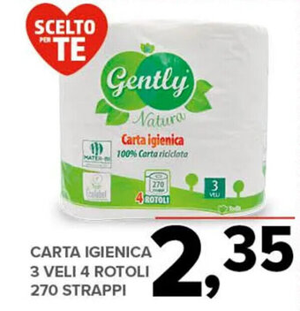 Todis Gently Carta Igienica 3 Veli 4 rotoli 270 strappi offerta