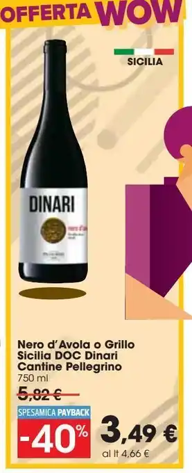 Nero d'avola o grillo sicilia doc dinari cantine pellegrino