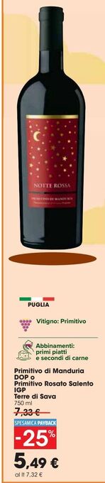 Carrefour Iper Primitivo di manduria dop o primitivo rosato salento igp terre di sava offerta