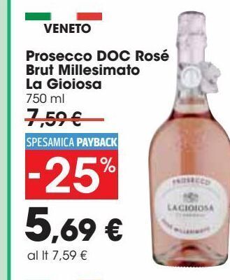 Carrefour Iper Prosecco doc rosè brut millesimato la gioiosa offerta