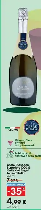 Carrefour Iper Asolo prosecco superiore docg colle dei bugni terre d'italia offerta