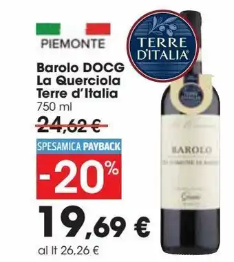 Carrefour Market Barolo docg la querciola terre d'italia offerta