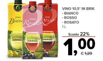 Todis Vino 10,5° in brik bianco/rosso/rosato 1 L offerta