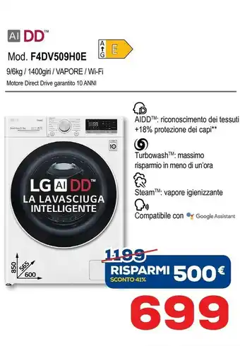Euronics LG F4DV509H0E Lavasciuga Libera Installazione Caricamento Frontale Bianco E offerta
