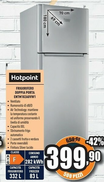 Unieuro Hotpoint ENTM 182A0 VW 1 Frigorifero Con Congelatore Libera Installazione 415 L F Argento offerta