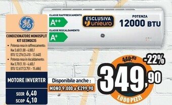 Unieuro Condizionatore Monosplit Kit Gesnog35 offerta