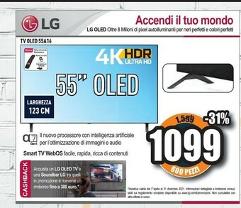 Unieuro LG OLED OLED55A16LA 55" Smart TV 4K Ultra HD NOVITÀ 2021 Wi-Fi Processore Α7 Gen4 AI Picture offerta