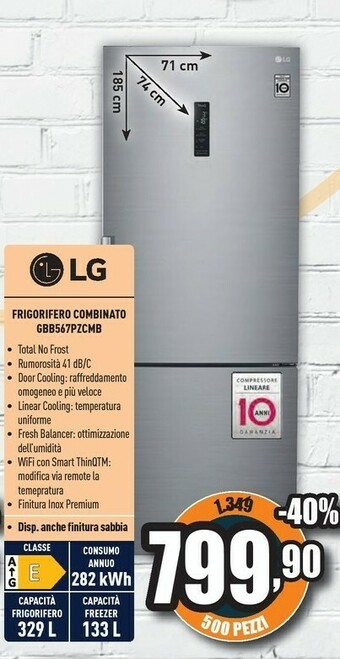 Unieuro LG GBB567PZCMB Frigorifero Con Congelatore Libera Installazione 462 L E Acciaio Inossidabile offerta