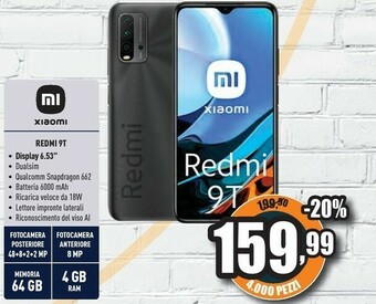 Unieuro Xiaomi Redmi 9T 16,6 Cm (6.53") Doppia SIM Android 10.0 4G USB Tipo-C 4 GB 64 GB 6000 MAh Blu offerta