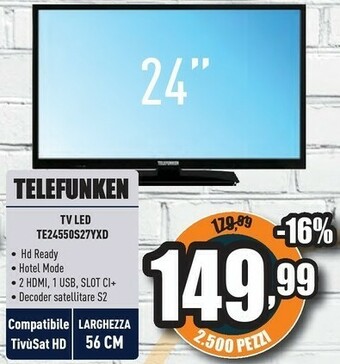 Unieuro Telefunken Tv Led Te24550s27yxd offerta