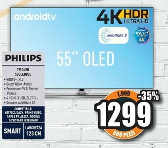 Unieuro Philips 55OLED855/12 TV 139,7 Cm (55") 4K Ultra HD Smart TV Wi-Fi Nero, Argento offerta