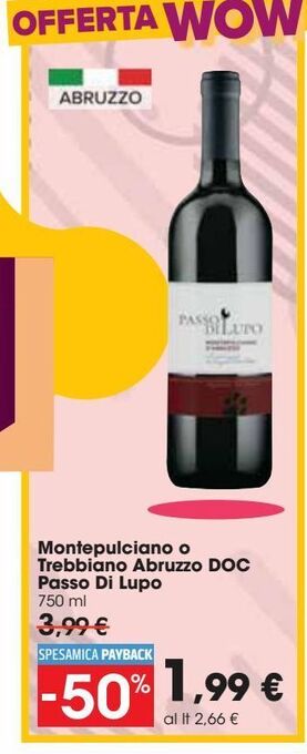 Carrefour Market Montepulciano o trebbiano d'abruzzo doc passo di lupo 750 ml offerta