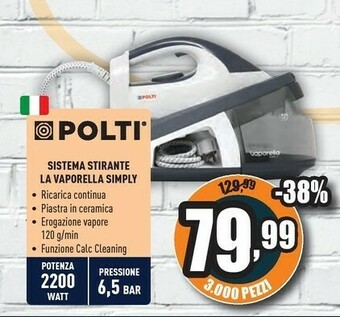 Unieuro Polti Simply VS20.20 2200 W 1,5 L Ceramica Nero, Bianco offerta
