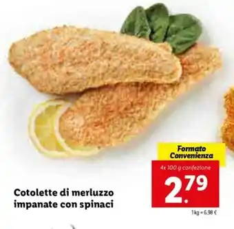 Lidl Cotolette di merluzzo impanate con spinaci 4x100g offerta