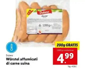 Lidl Dulano Wúrstel affumicati di carne suina 1200g offerta