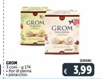 Deco Maxistore Grom 3 coni 174 g fior di panna pistacchio offerta