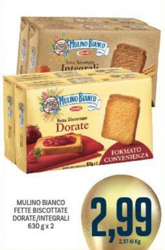 Supermercati Piccolo Mulino Bianco Fette Biscottate Dorate/Integrali 630 g x 2 offerta