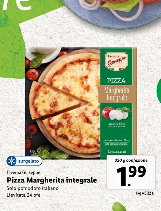 Pizza margherita integrale 320g offerta di Lidl