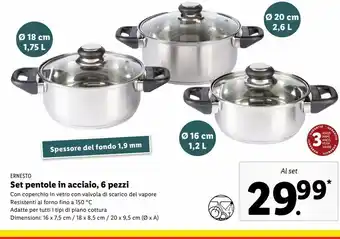 Set pentole in acciaio 6 pezzi ernesto