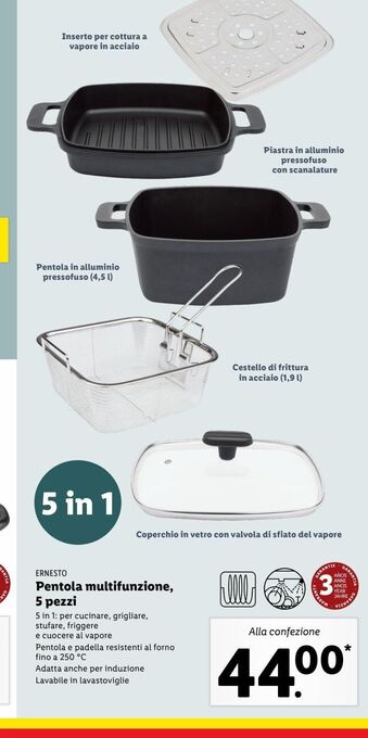 Lidl Pentola multifunzione 5 pezzi offerta