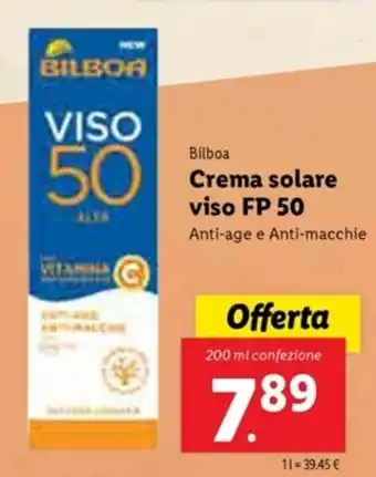 Lidl Crema solare viso FP 50 200ml offerta