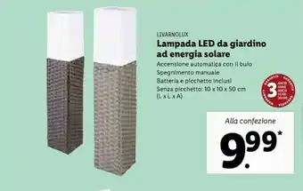 Lidl Lampada LED da giardino ad energia solare 10x10x50cm offerta