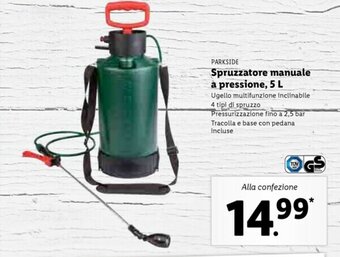 Lidl Spruzzatore manuale a pressione, 5 L offerta
