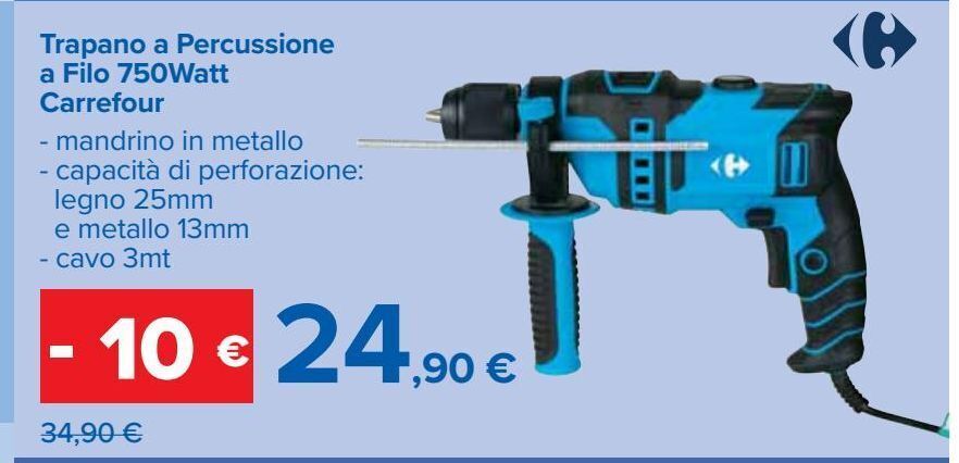 Trapano A Percussione 750W - Per Foratura In Legno, Cemento E Acciaio, Con Valigia