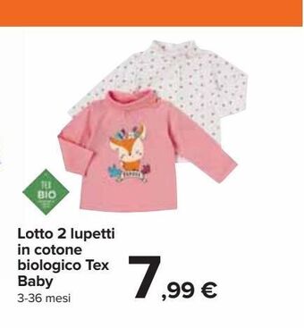 Carrefour Iper Lotto 2 lupetti in cotone biologico tex baby offerta