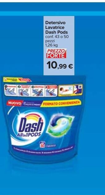 Carrefour Iper Detersivo lavatrice dash pods conf 43 o 50 pezzi 1.26 kg offerta