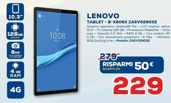 Euronics Lenovo Smart Tab TB-X606X 4G LTE-TDD & LTE-FDD 128 GB 26,2 Cm (10.3") Mediatek 4 GB Wi-Fi 5 (802.11ac) Android 9.0 Grigio, Pl offerta