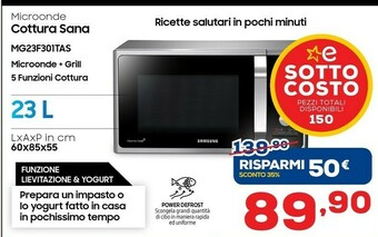 Euronics Samsung MG23F301TAS Superficie Piana 23 L 800 W Argento offerta