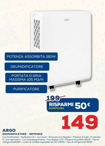 Euronics Argo Deumidificatore Drypur13 offerta