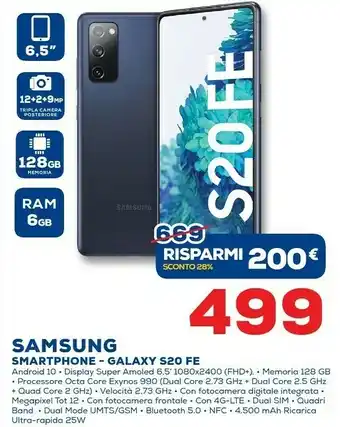 Euronics Samsung Galaxy S20 FE SM-G780F 16,5 Cm (6.5") Android 10.0 4G USB Tipo-C 6 GB 128 GB 4500 MAh Rosso offerta
