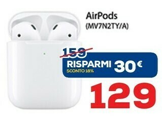 Euronics Apple AirPods (2nd Generation) AirPods Cuffia Auricolare Bianco offerta