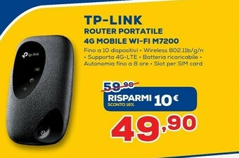 Euronics TP-LINK M7200 Apparecchiature Di Rete Wireless Cellulare offerta