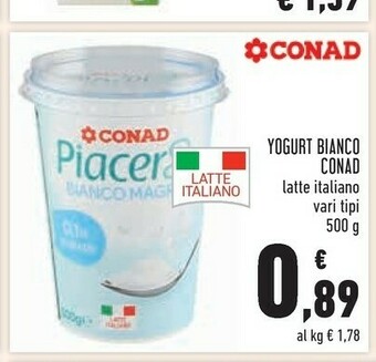 Conad Conad - Yogurt Magro Bianco Piacersi 500 G(ml) offerta