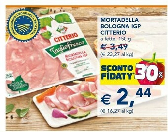 Esselunga Citterio Mortadella Di Bologna IGP Taglio Fresco 150 G(ml) offerta