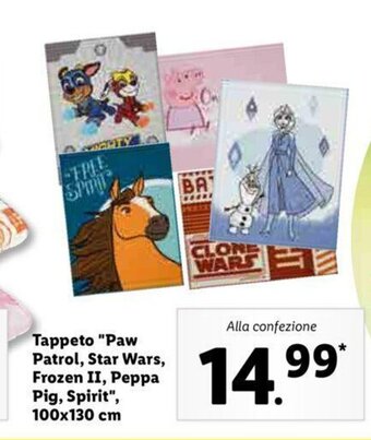Lidl Tappeto Paw Patrol, Star Wars, Frozen II, Peppa Pig, Spirit 100x130cm offerta
