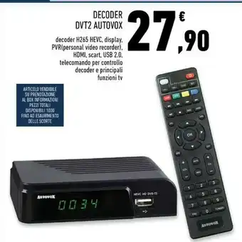 Conad Superstore Autovox Decoder DVT2 H265 HEVC offerta