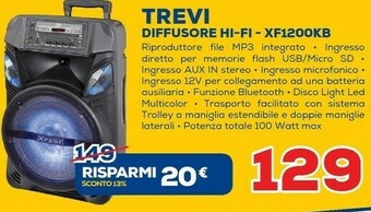 Euronics Trevi XF 1200 KB 100 W Sistema PA Trolley Nero offerta