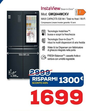 Euronics LG GMQ844MCKV Frigorifero Side-by-side Libera Installazione 458 L F Nero offerta