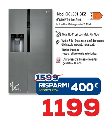Euronics LG GSL361ICEZ Side By Side offerta
