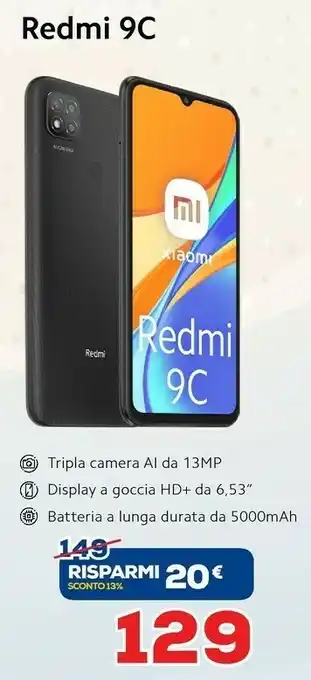 Euronics Xiaomi Redmi 9C 16,6 Cm (6.53") Android 10.0 4G Micro-USB 2 GB 32 GB 5000 MAh Blu offerta