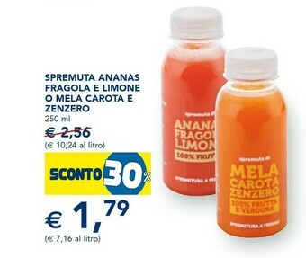 Spremuta Ananas Fragola E Limone O Mela Carota E Zenzero 250 Ml