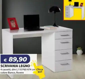 Scrivania Legno L110 P60 H74 cm