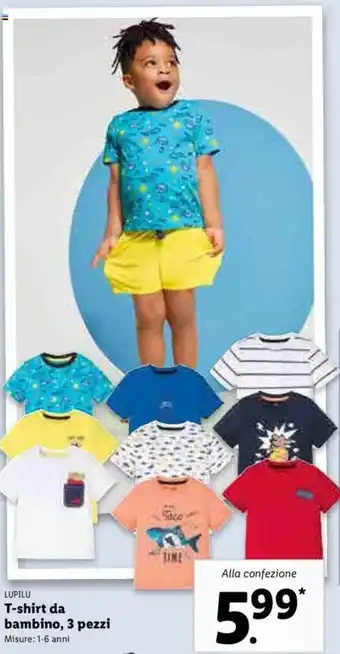 Lidl T-shirt bambino, 3 pezzi offerta