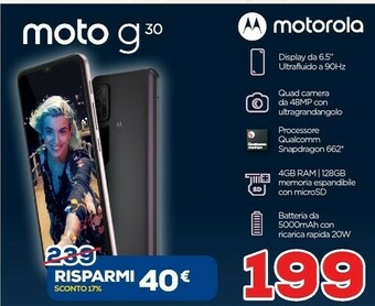 Euronics Motorola Moto G30 16,5 Cm (6.5") Doppia SIM Android 11 4G USB Tipo-C 4 GB 128 GB 5000 MAh Nero offerta