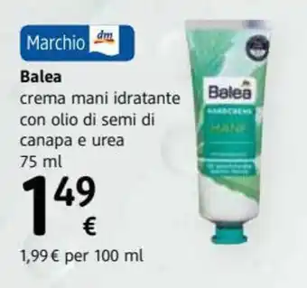 dm drogerie markt Balea crema mani idratante con olio di semi di canapa e urea 75 ml offerta