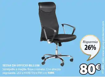 JYSK Sedia Da Ufficio Billum L63 x H109 - 119 x P61 cm offerta